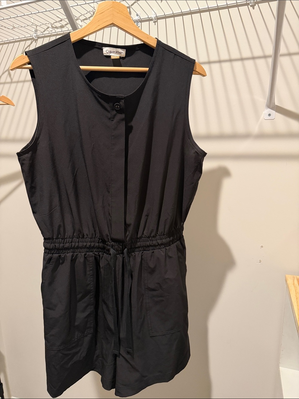Calvin Klein Black Sleeveless Drawstring Romper